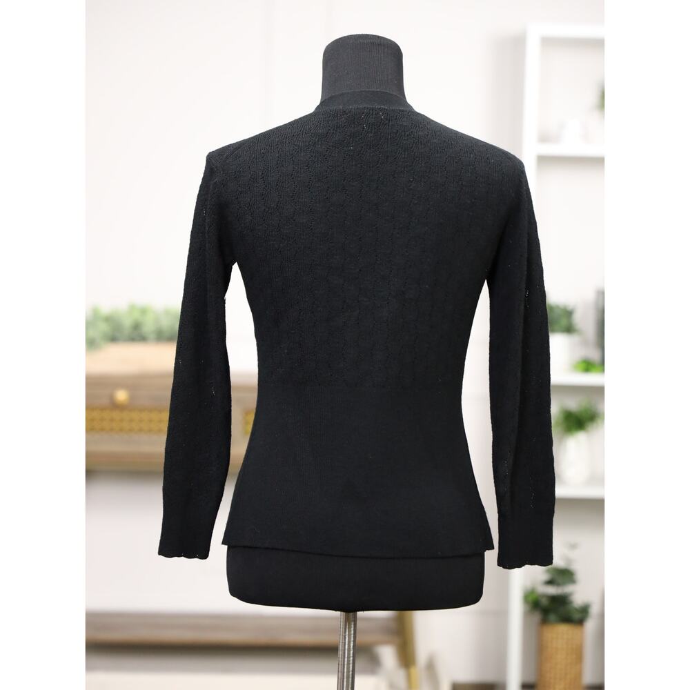 Quiet Luxe Parisian Chic Rebecca Taylor Black Pointelle Wool Cardigan Capsule XS - Picture 6 of 14